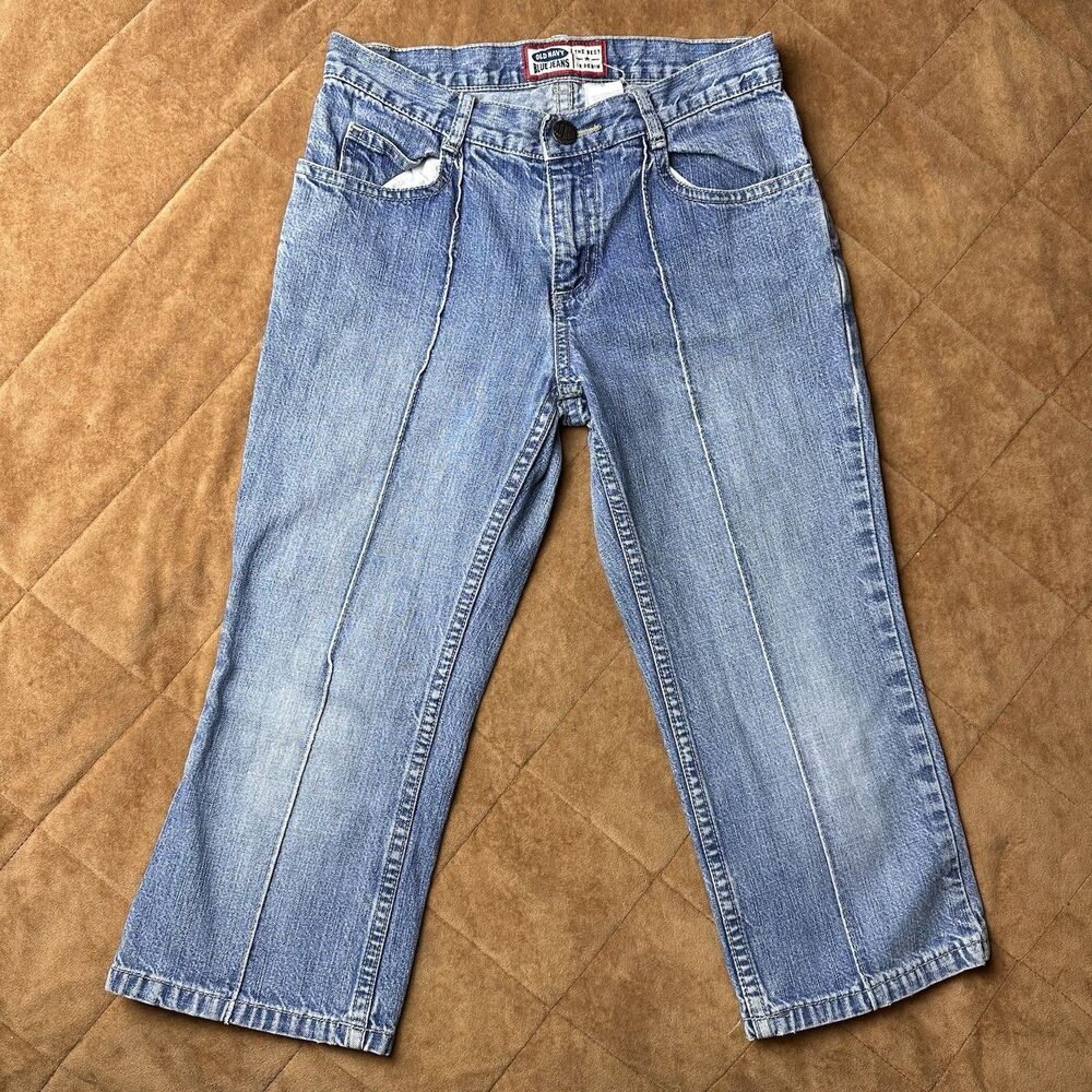 Vintage Y2K Old Navy Girls 8 Front Seam Jeans Pocketless Medium Wash Denim Flare